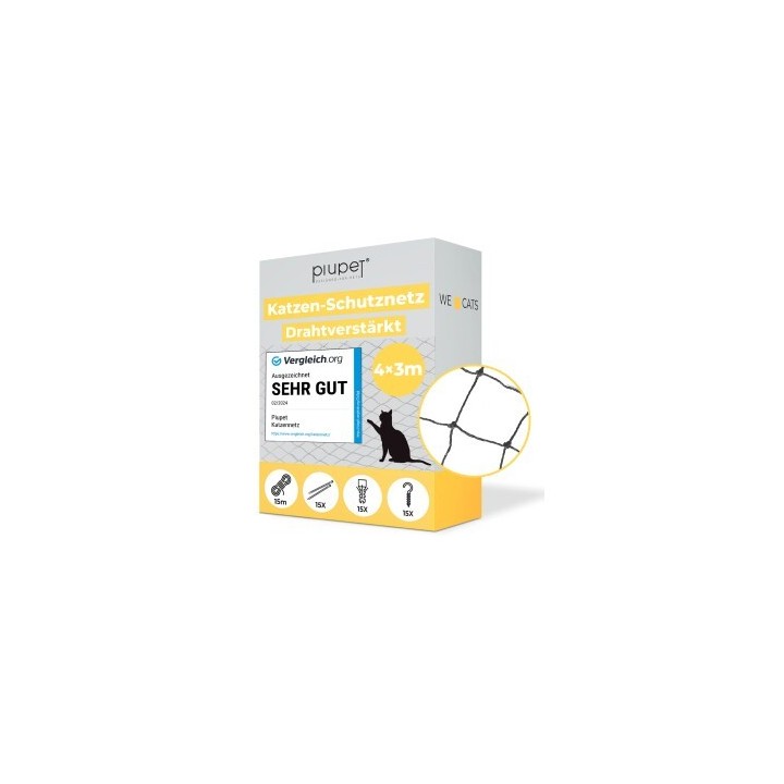 PIUPET Katzennetz drahtverstärkt schwarz 4 m, 3 m