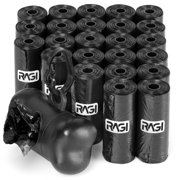 480 Kotbeutel für Hunde und Katzen, schwarze Plastikbeutel für Haustierabfälle, Spender mit Leinenclip