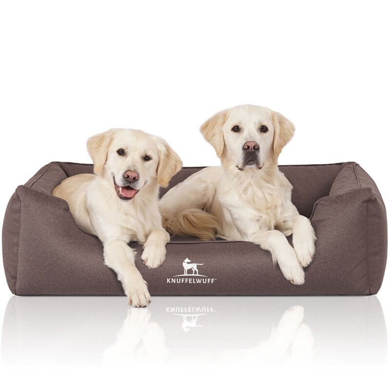 Knuffelwuff Orthopädisches Wasserabweisendes Hundebett Leon aus Velours mit Handwebcharakter braun/ grau XXL