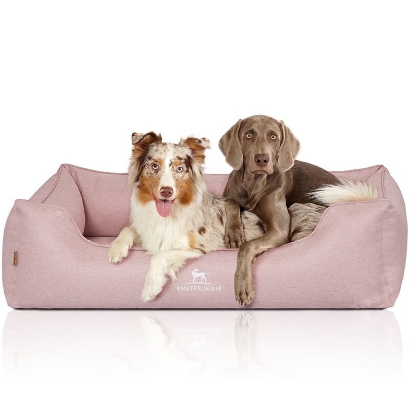 Knuffelwuff Orthopädisches Hundebett Luisa aus Velours mit feinem Handwebcharakter Sunshine Edition hellrosa XL