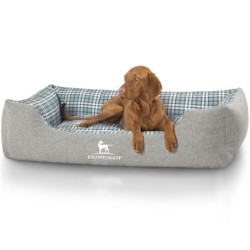 Knuffelwuff Hundebett Lennard aus Velours mit Karomuster grau/ grün XL