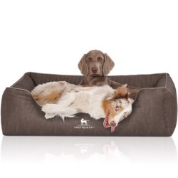 Knuffelwuff Orthopädisches Hundebett Tampa aus laser-gestepptem Kunstleder braun/ grau XL