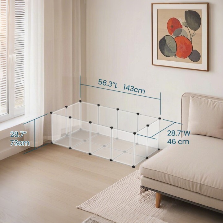 SONGMICS L-XL Freigehege mit Bodenplatten weiß 1,43 m, 73 cm, 46 cm