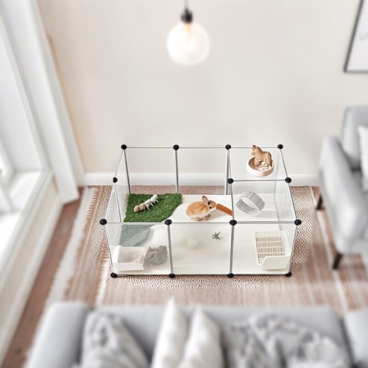 SONGMICS L-XL Freigehege mit Bodenplatten weiß 1,25 m, 63 cm, 42 cm