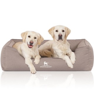 Knuffelwuff Orthopädisches Wasserabweisendes Hundebett Leon aus Velours mit Handwebcharakter beige/ grau XL