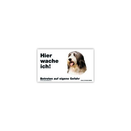 Warnschild "Hier wache ich!" Größe 17x10 cm, weiß