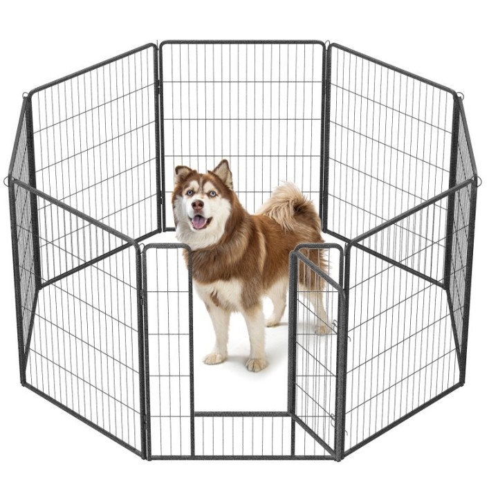 FEANDREA L-XXL Hundezaun 8 Platten transportabel grau 1,6 m, 1,6 m, 1 m