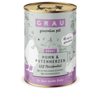 GRAU Schlemmertöpfchen getreidefrei 6 x 400 g - Huhn & Putenherzen
