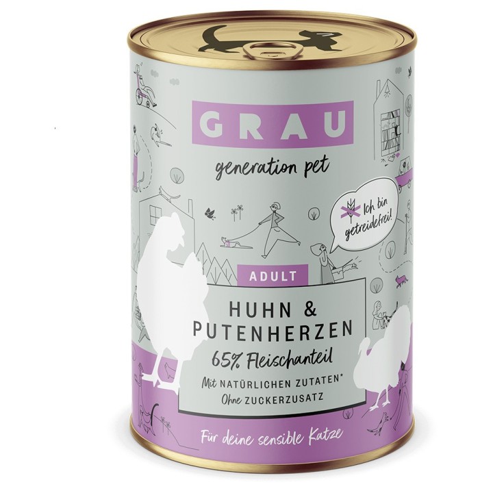 GRAU Schlemmertöpfchen getreidefrei 6 x 400 g - Huhn & Putenherzen