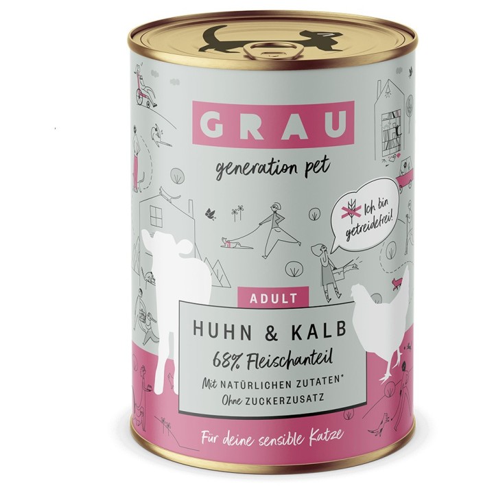 GRAU Schlemmertöpfchen getreidefrei 6 x 400 g - Huhn & Kalb