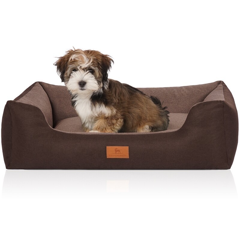 Knuffelwuff Hundebett Luke aus Velours mit feinem Handwebcharakter braun M-L