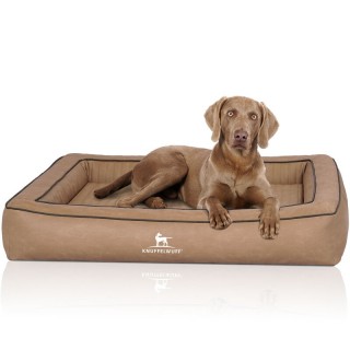 Knuffelwuff Orthopädisches Hundebett aus Laser gestepptem Kunstleder Montego braun/ beige XXL
