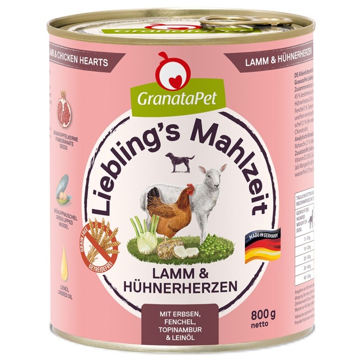 GranataPet Liebling's Mahlzeit 6 x 800 g - Lamm & Hühnerherzen