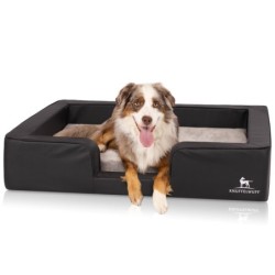 Knuffelwuff orthopädisches Hundebett mit Wendekissen aus Kunstleder Indianapolis schwarz M-L