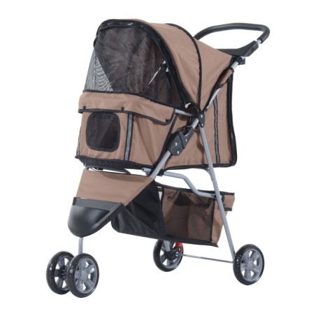 PawHut Hundewagen  Hundebuggy für Hunde und Katzen, Mehrfarbig (Kaffeebraun)  Aosom