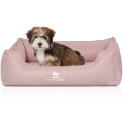 Knuffelwuff Orthopädisches Hundebett Luisa aus Velours mit feinem Handwebcharakter Sunshine Edition hellrosa M-L
