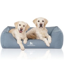 Knuffelwuff Orthopädisches Wasserabweisendes Hundebett Leon aus Velours mit Handwebcharakter hellblau XL