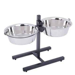Hundebar inklusive 2 Edelstahlnäpfe - 2 x 1,8 l, Ø 21 cm, Höhe bis 38 cm