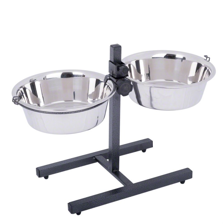 Hundebar inklusive 2 Edelstahlnäpfe - 2 x 1,8 l, Ø 21 cm, Höhe bis 38 cm