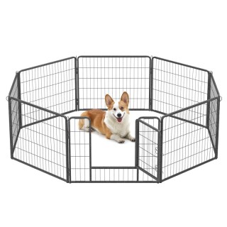 FEANDREA L-XXL Hundezaun 8 Platten transportabel grau 1,6 m, 1,6 m, 60 cm