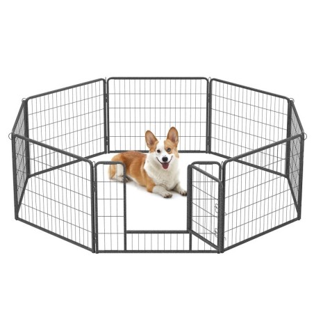FEANDREA L-XXL Hundezaun 8 Platten transportabel grau 1,6 m, 1,6 m, 60 cm