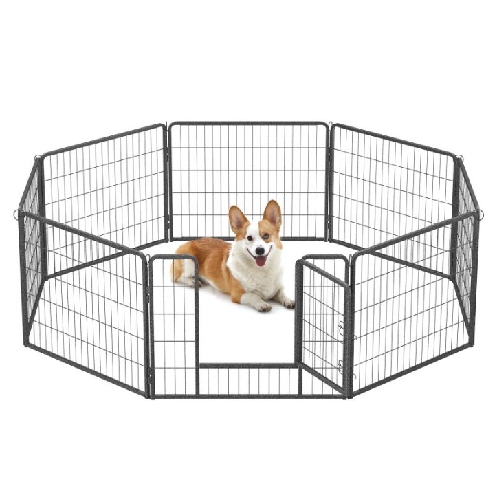 FEANDREA L-XXL Hundezaun 8 Platten transportabel grau 1,6 m, 1,6 m, 60 cm