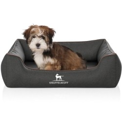 Knuffelwuff Orthopädisches Hundebett Amelie aus Velours mit Handwebcharakter schwarz M-L