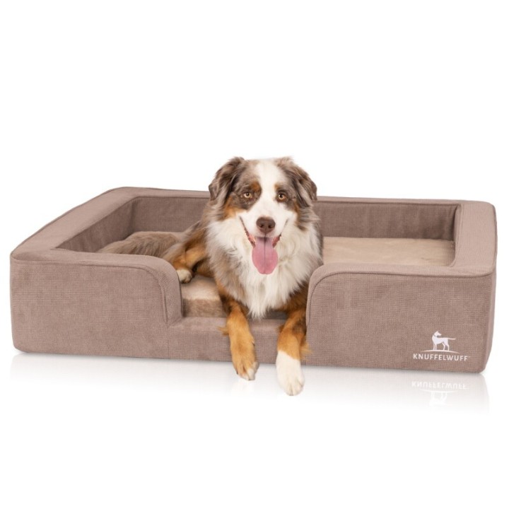 Knuffelwuff orthopädisches Hundebett mit Wendekissen aus Velours Bellamy braun M-L