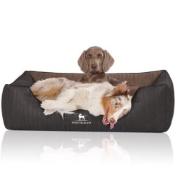 Knuffelwuff Orthopädisches Hundebett Outback aus laser-gestepptem Kunstleder schwarz/ braun XXL