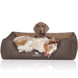 Knuffelwuff Orthopädisches Hundebett Outlander aus laser-gestepptem Kunstleder braun/ caramell XXL