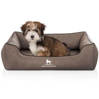 Knuffelwuff Orthopädisches Hundebett Amelie aus Velours mit Handwebcharakter braun M-L