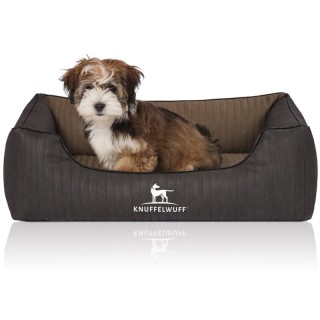 Knuffelwuff Orthopädisches Hundebett Outback aus laser-gestepptem Kunstleder schwarz/ gelb M-L