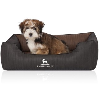 Knuffelwuff Orthopädisches Hundebett Outback aus laser-gestepptem Kunstleder schwarz/ braun M-L