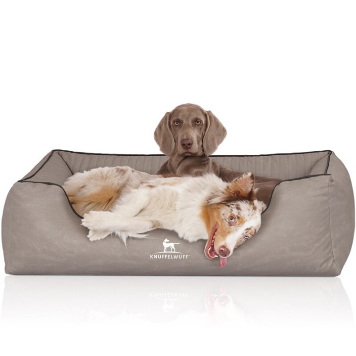 Knuffelwuff Orthopädisches Hundebett Columbia aus laser-gestepptem Kunstleder hellgrau XL