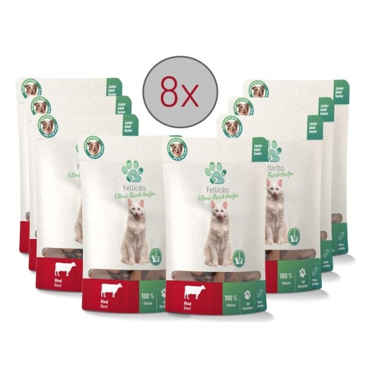 Fellicita Rind Fleischstreifen 8x 50g Fellonis Katzensnacks
