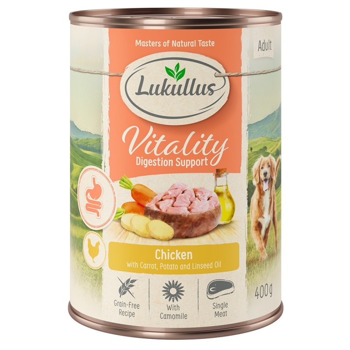 Sparpaket Lukullus Vitality 24 x 400 g - Unterstützung der Verdauung: Huhn (getreidefrei)