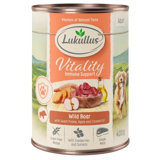 Sparpaket Lukullus Vitality 24 x 400 g - Unterstützung für das Immunsystem: Wildschwein (getreidefrei)