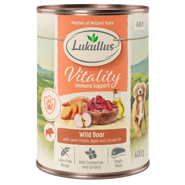 Sparpaket Lukullus Vitality 24 x 400 g - Unterstützung für das Immunsystem: Wildschwein (getreidefrei)