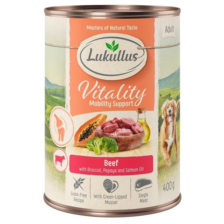 Sparpaket Lukullus Vitality 24 x 400 g - Unterstützung der Beweglichkeit: Rind (getreidefrei)