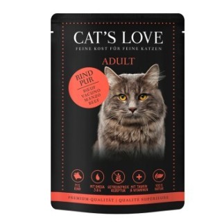 CAT'S LOVE Nassfutter Katze Adult in Gelee Rind pur mit Distelöl und Löwenzahn 12x85 g