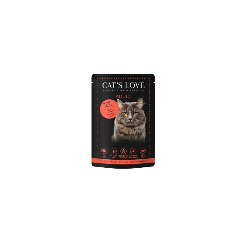 CAT'S LOVE Nassfutter Katze Adult in Gelee Rind pur mit Distelöl und Löwenzahn 12x85 g