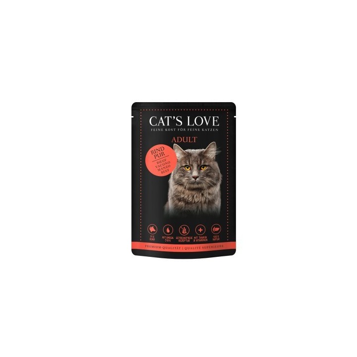 CAT'S LOVE Nassfutter Katze Adult in Gelee Rind pur mit Distelöl und Löwenzahn 12x85 g