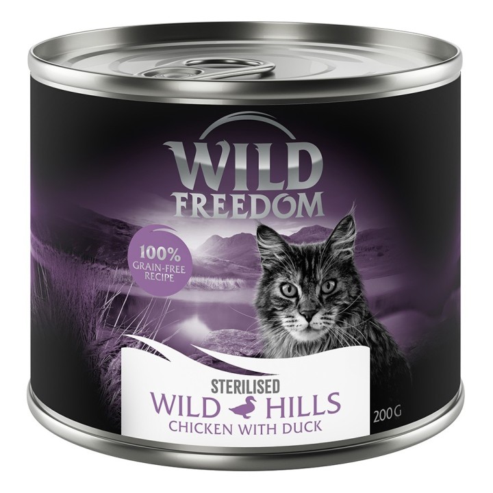 Wild Freedom Adult Sterilised 6 x 200 g - getreidefreie Rezeptur - Wild Hills Sterilised - Ente & Huhn