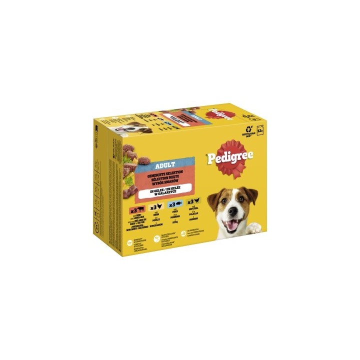 Pedigree Nassfutter Hund Adult, Multipack, Gemischte-Selektion mit Gemüse, in Sauce 12x100 g