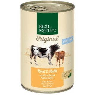 REAL NATURE Original Light Nassfutter für Hunde Rind und Kalb 6x400 g
