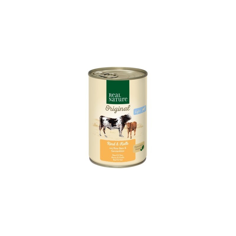 REAL NATURE Original Light Nassfutter für Hunde Rind und Kalb 6x400 g