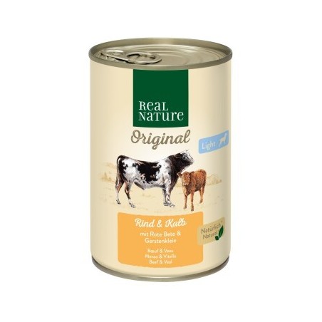 REAL NATURE Original Light Nassfutter für Hunde Rind und Kalb 6x400 g