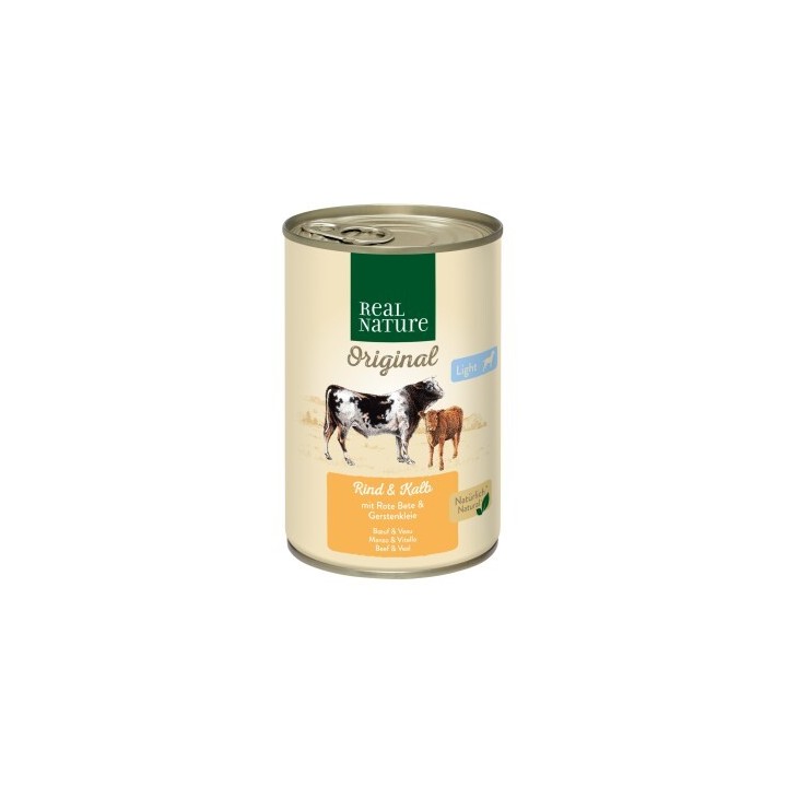 REAL NATURE Original Light Nassfutter für Hunde Rind und Kalb 6x400 g
