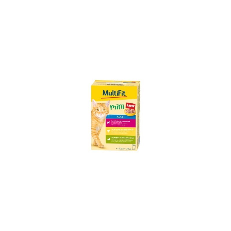 MultiFit Mini Nassfutter Katze Adult, Multipack Sauce 6x50 g Fleisch