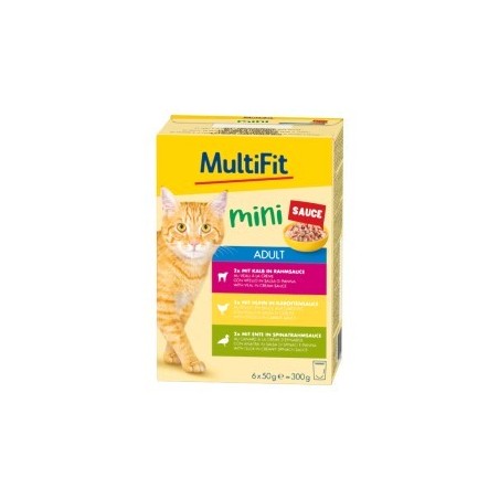 MultiFit Mini Nassfutter Katze Adult, Multipack Sauce 6x50 g Fleisch